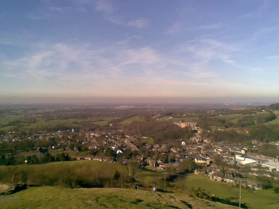 The fantastic view from "White Nancy" across Bollington towards Stockport and Manchester, England.
