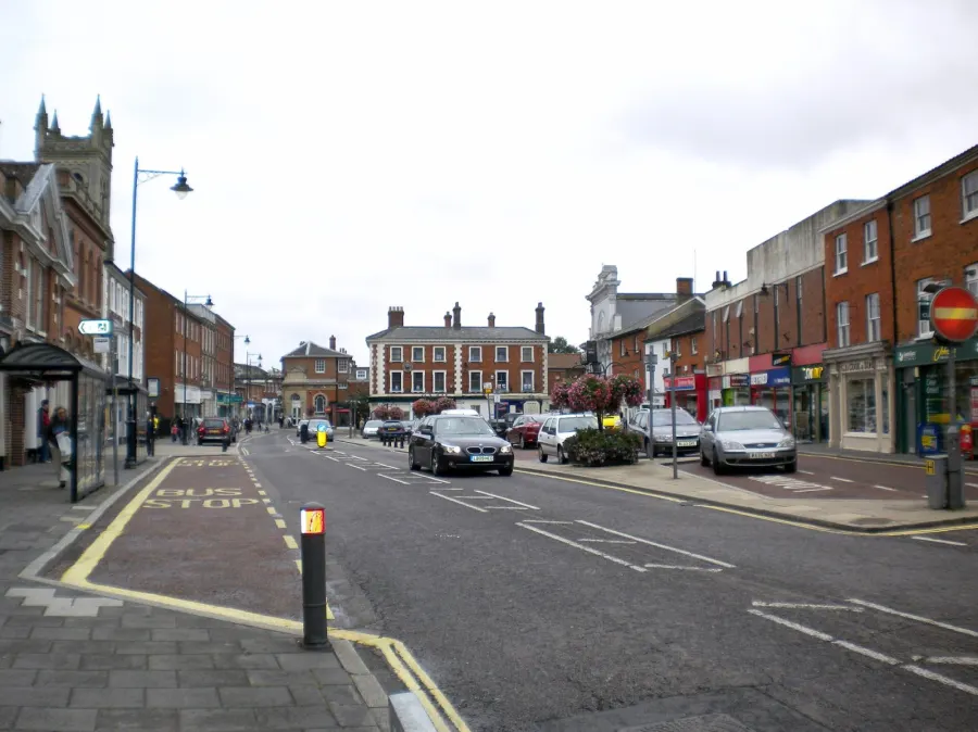 The market place on East Dereham High Street, Norfolk, England.