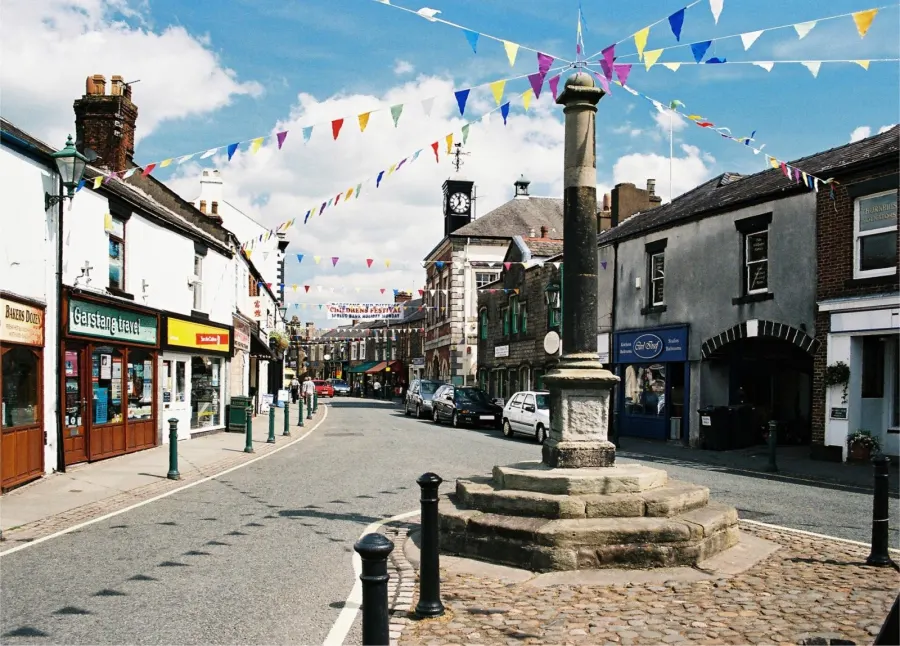 The market cross in Market Place, Garstang, Lancashire, England.