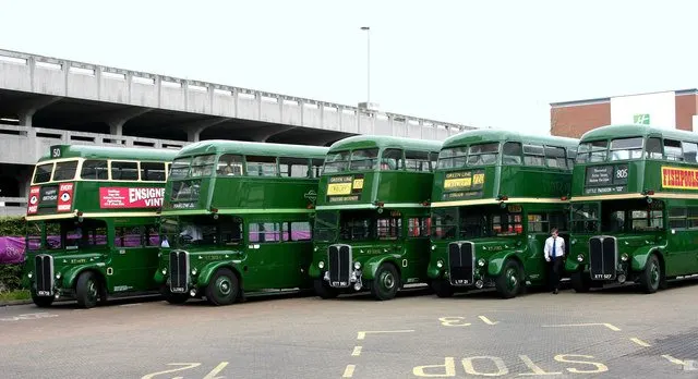 Line-up of vintage buses at Harlow bus station
