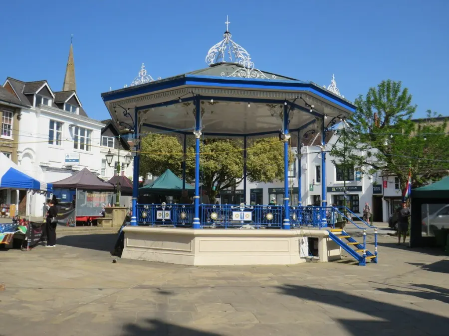 A bandstand in Carfax, a street in the centre of Horsham.