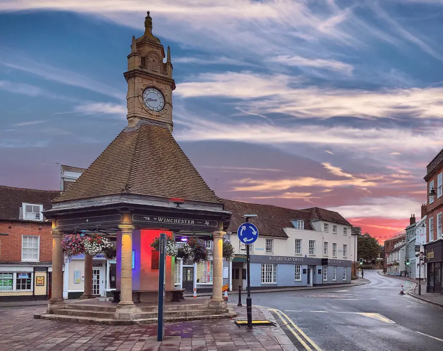 Newbury clock tower at sunset in 2018