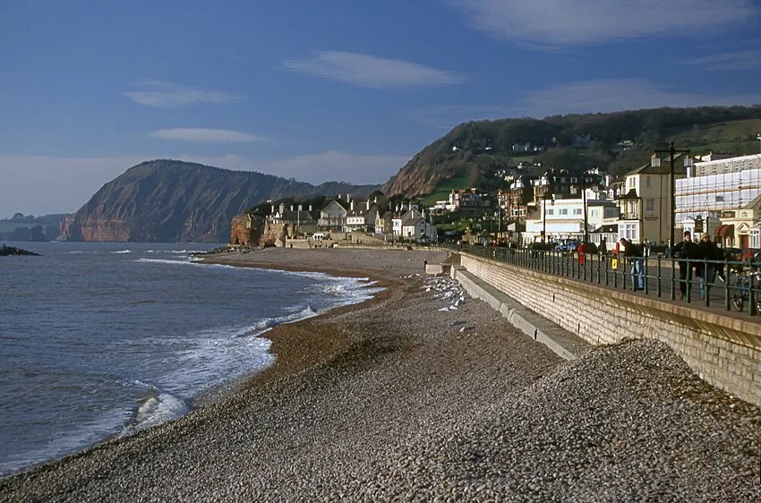 Sidmouth Esplanade looking west towards High Peak