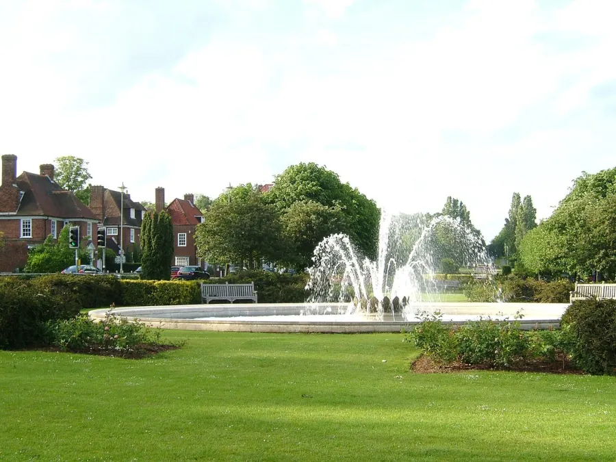 The Coronation Fountain, Parkway, Welwyn Garden City, Hertfordshire, England, toward the north west