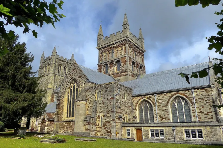 View of the southern side of Saint Cuthburga's Church, Wimborne Minster, Dorset.