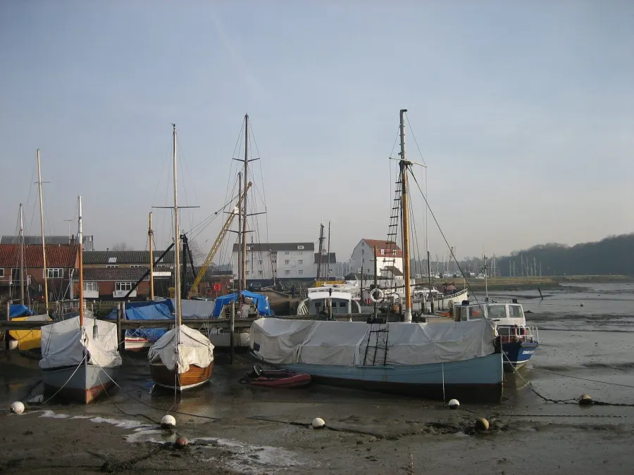 Woodbridge, Suffolk with Woodbridge Tide Mill in the background.
